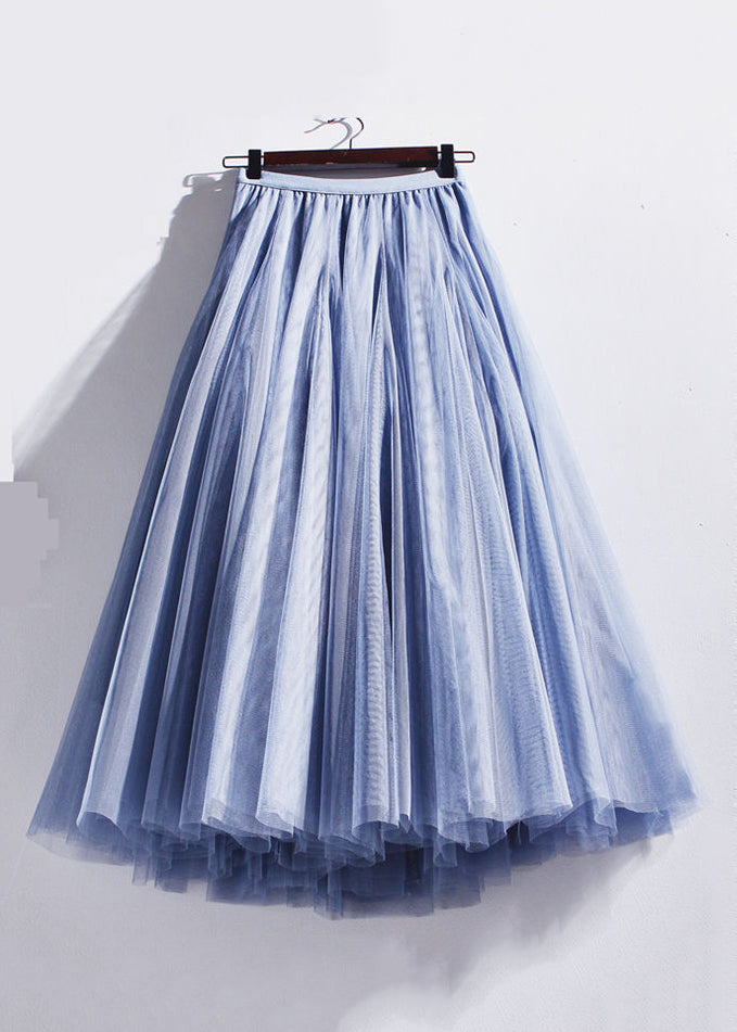 French Coffee Wrinkled Elastic Waist Tulle Skirts Summer