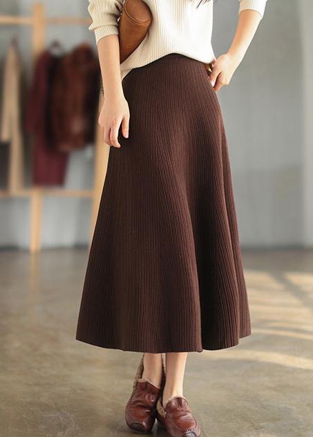 French Elastic Waist Cinched Spring Quilting Clothes Chocolate Plus Size Skirt