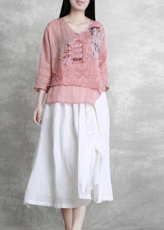 French Grey Elastic Waist Oriental Summer Linen Skirt