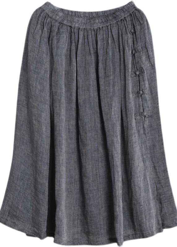 French Grey Elastic Waist Oriental Summer Linen Skirt