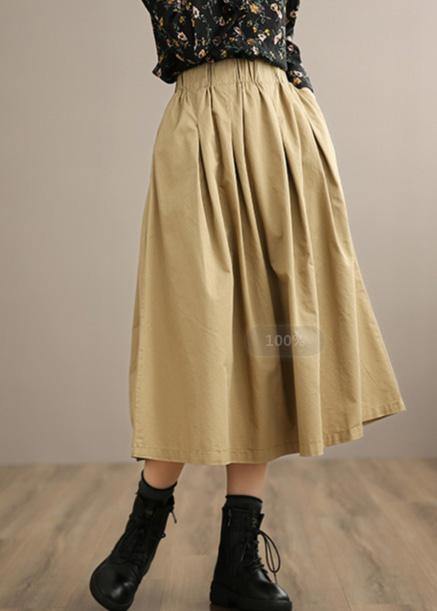 French Khaki Clothes For Women Elastic Waist Art Spring Dresses