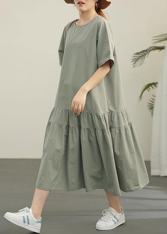 French Light Green Cinched Mermaid Long Summer Cotton Dress