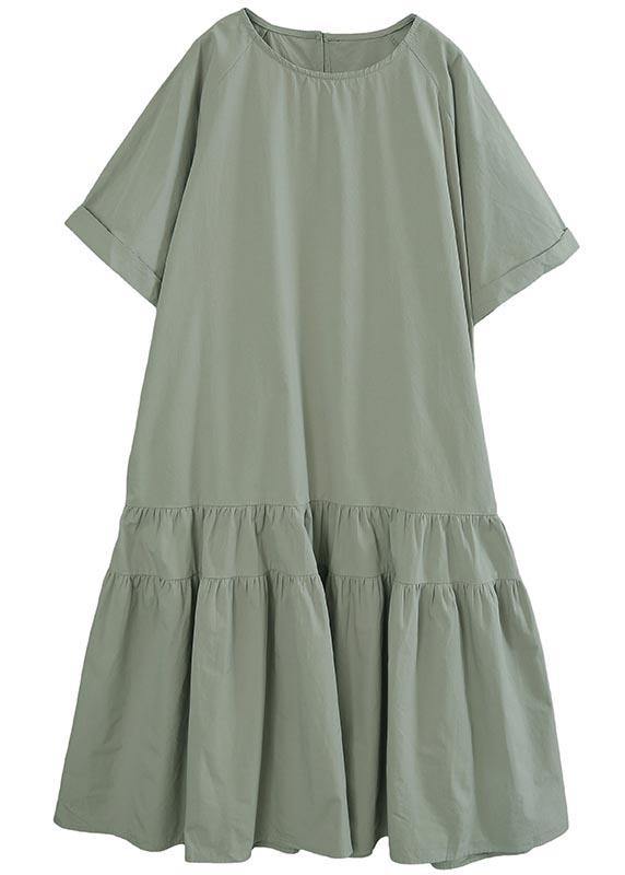 French Light Green Cinched Mermaid Long Summer Cotton Dress