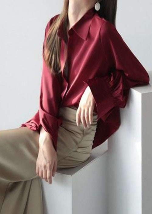 French Mulberry Peter Pan Collar Oversized Draping Satin Shirt Top Spring