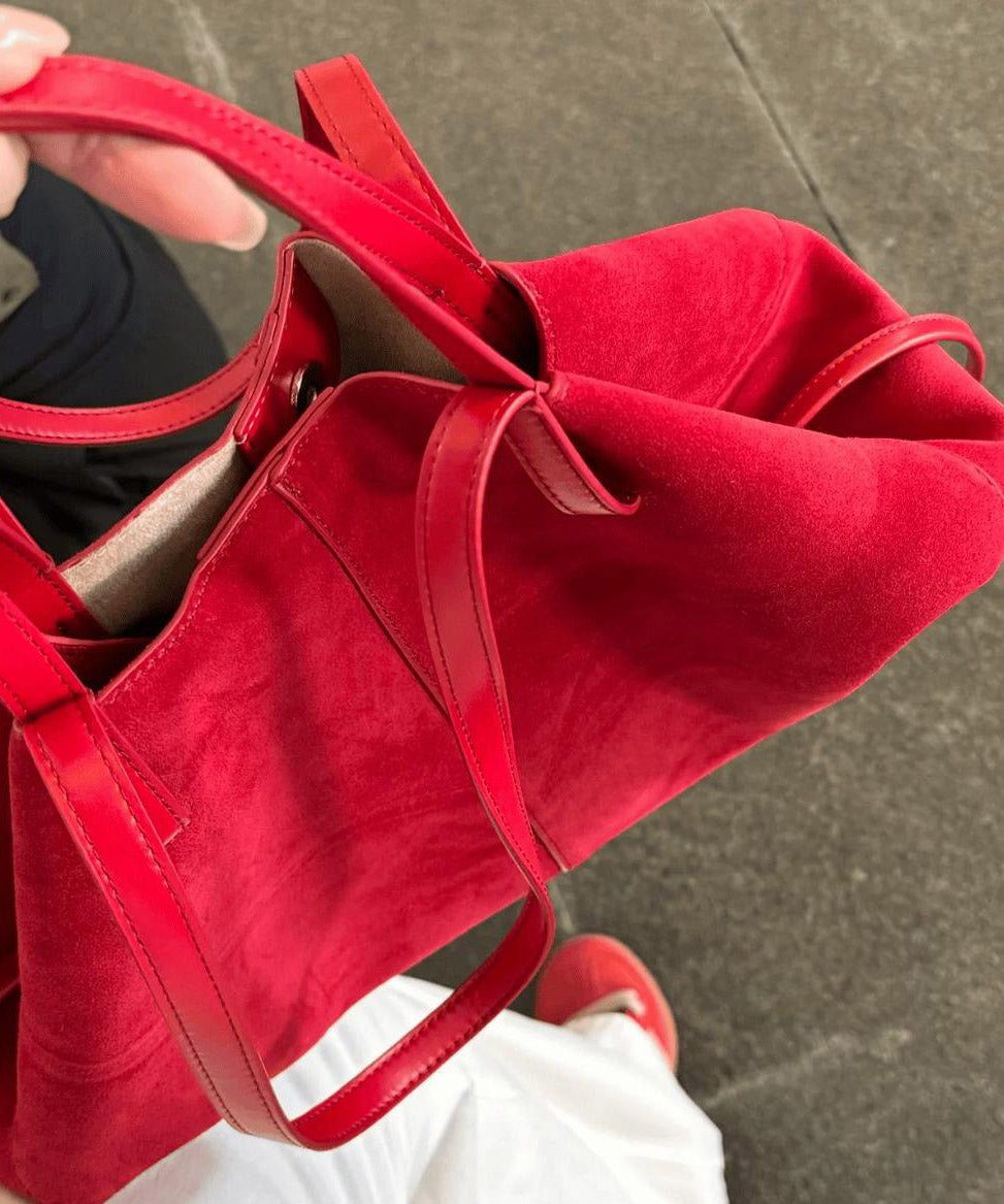 French Red Large Capacity Faux Leather Satchel Handbag