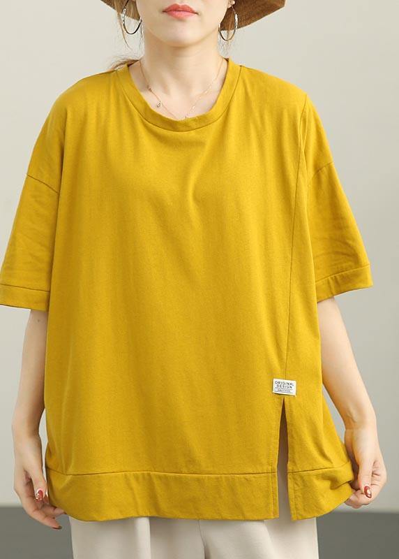 French Yellow short sleeve Cotton Summer Tops