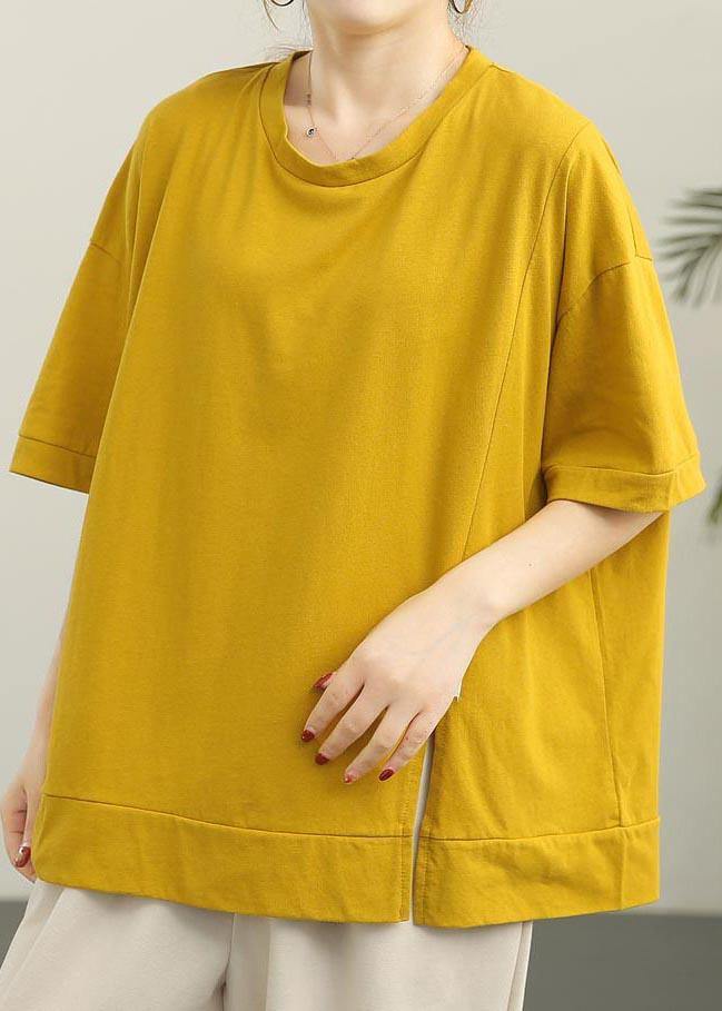 French Yellow short sleeve Cotton Summer Tops