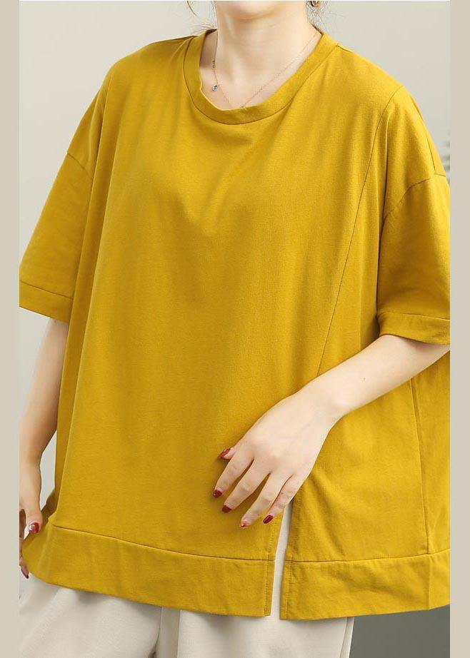 French Yellow short sleeve Cotton Summer Tops