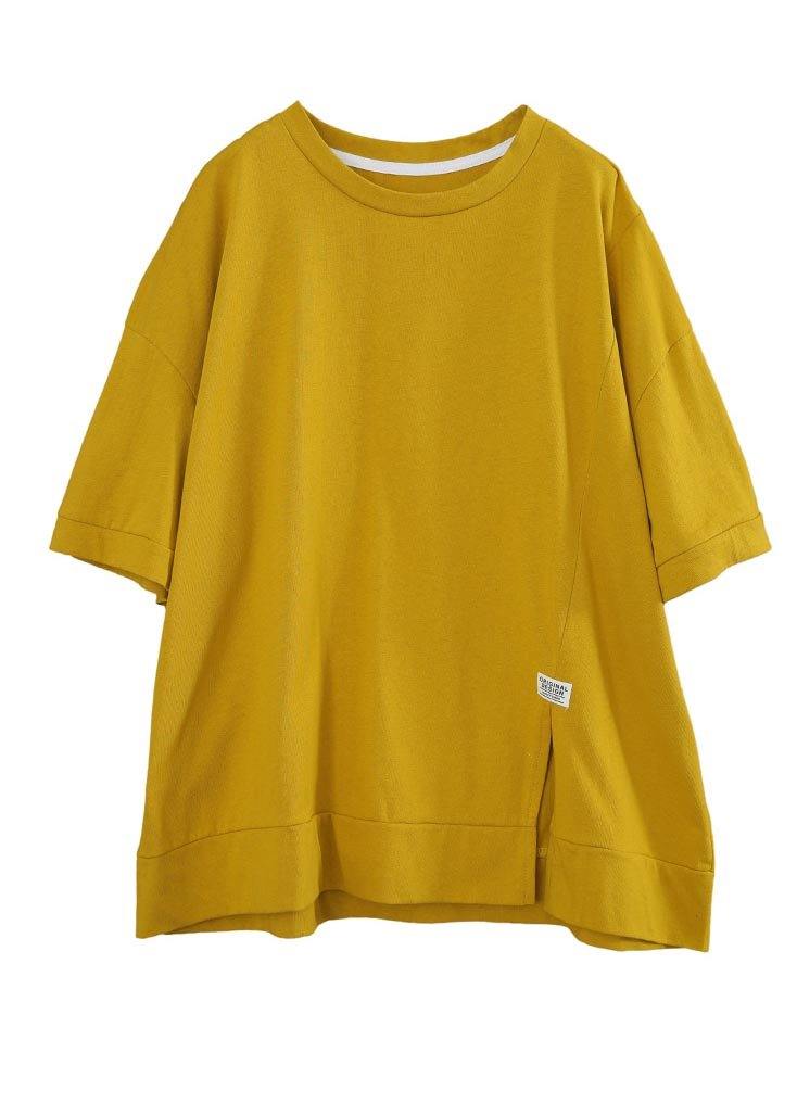 French Yellow short sleeve Cotton Summer Tops