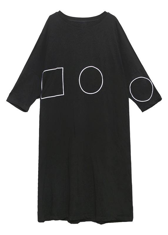 French black tunics for women o neck pockets A Line Dress