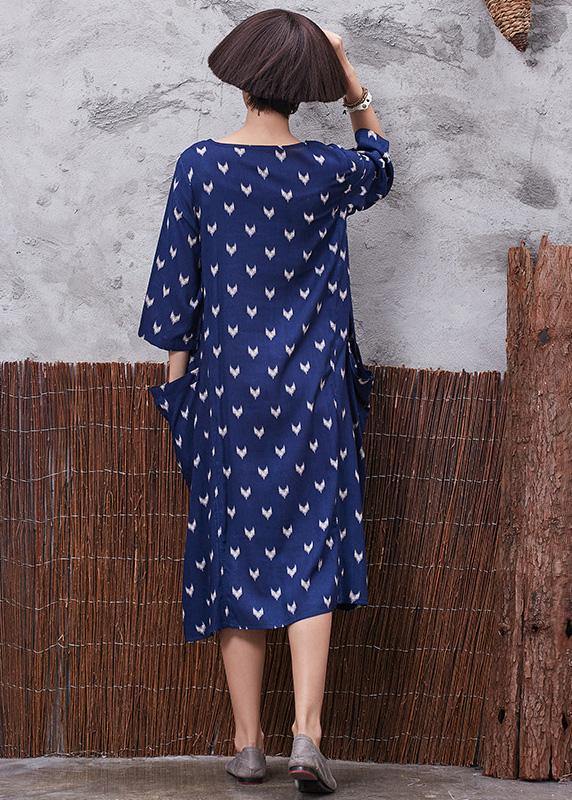 French blue prints v neck linen quilting clothes asymmetric tie cotton robes summer Dresses