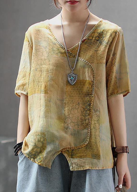 French cotton Tunic stylish Light And Loose Printed Cotton Linen T-Shirt