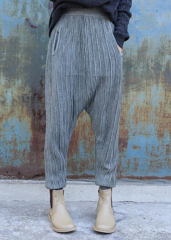 French elastic waist pants oversize gray pattern  Jeans