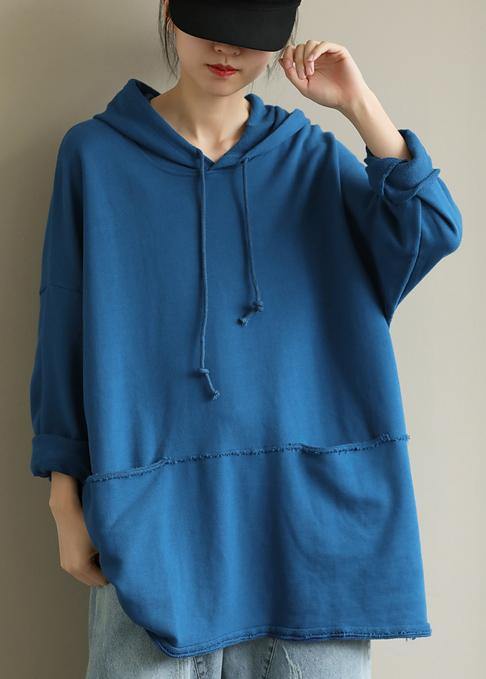 French hooded drawstring fall clothes For Women Fashion Ideas blue blouse