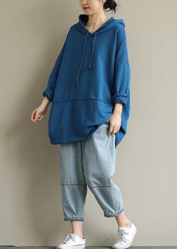 French hooded drawstring fall clothes For Women Fashion Ideas blue blouse