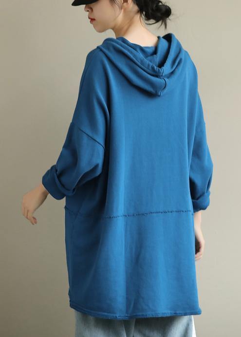 French hooded drawstring fall clothes For Women Fashion Ideas blue blouse