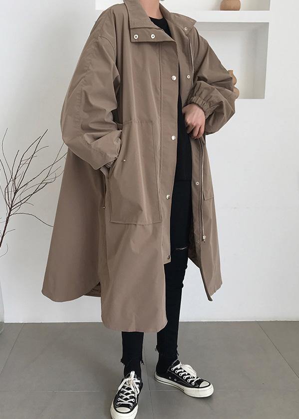 French khaki fine maxi coat Wardrobes zippered lapel collar women coats