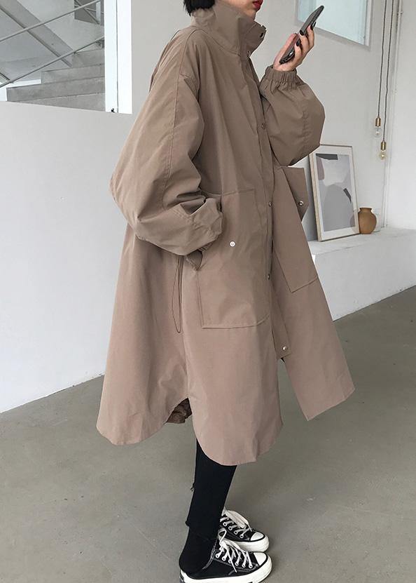 French khaki fine maxi coat Wardrobes zippered lapel collar women coats