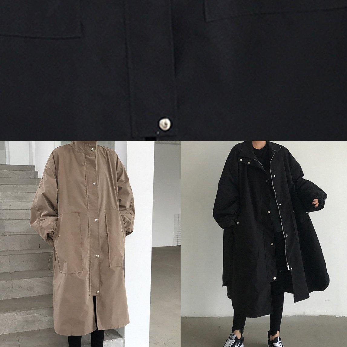 French khaki fine maxi coat Wardrobes zippered lapel collar women coats