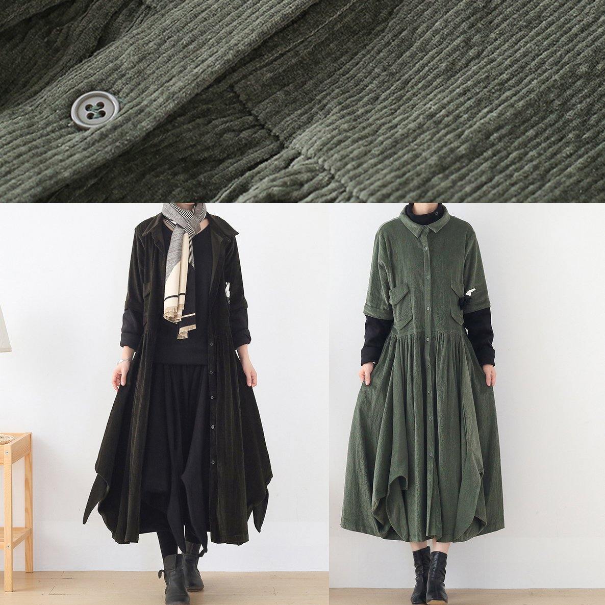 French lapel false two pieces clothes Women army green Kaftan Dress