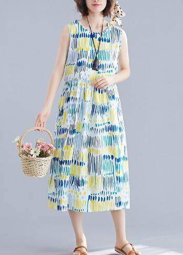 French o neck sleeveless Cotton clothes For Women Inspiration blue striped Dresses