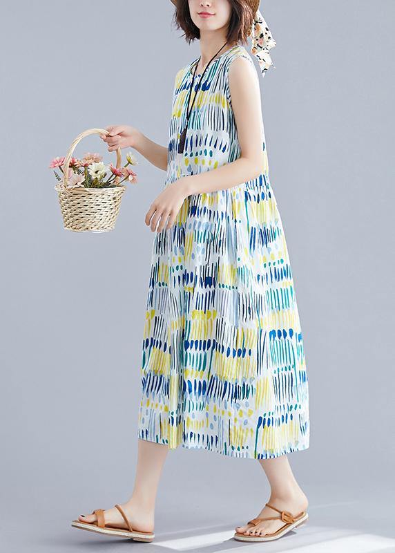 French o neck sleeveless Cotton clothes For Women Inspiration blue striped Dresses