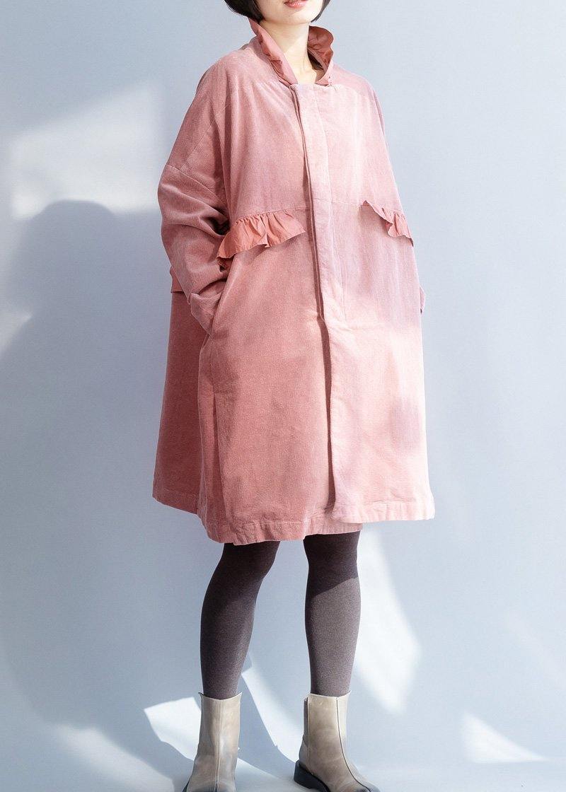 French pink Fashion trench coat Sewing side open ruffles collar jackets