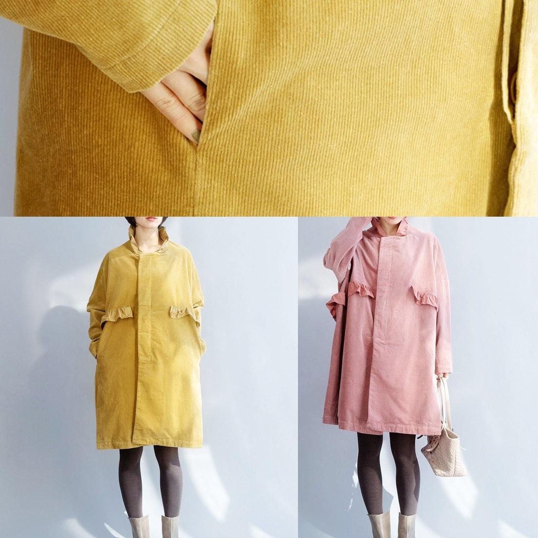 French pink Fashion trench coat Sewing side open ruffles collar jackets