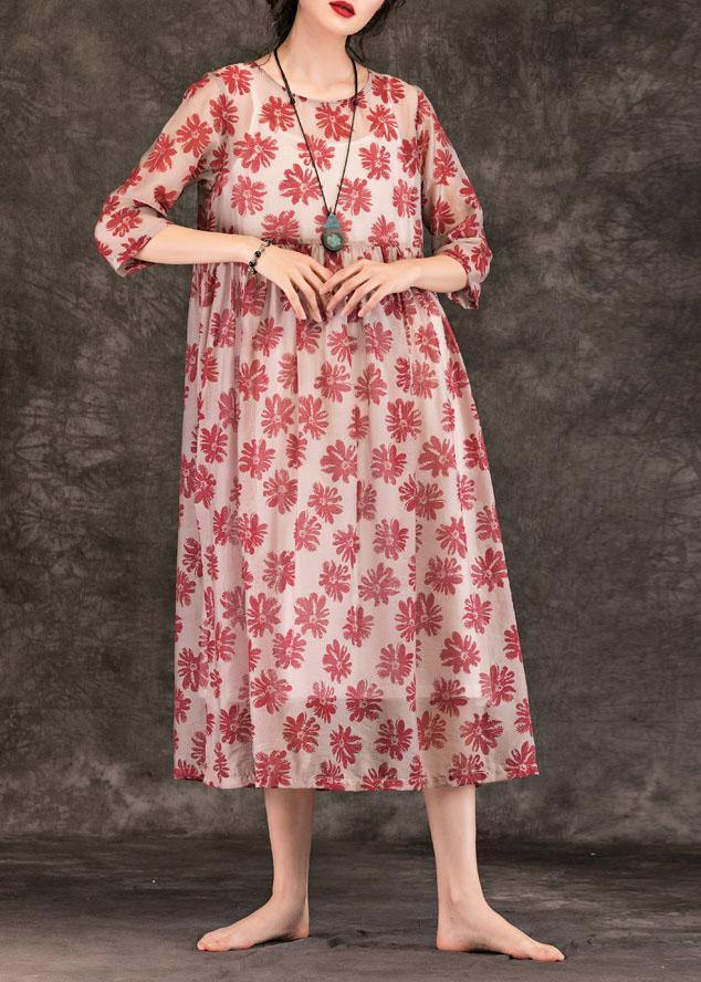 French red print dresses o neck patchwork summer Dresses