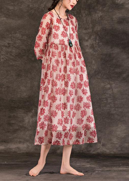 French red print dresses o neck patchwork summer Dresses