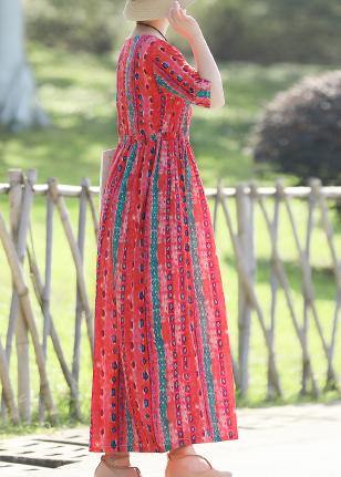 French Red Print Chiffon Wardrobes Pakistani Shape V-neck Art summer Dress