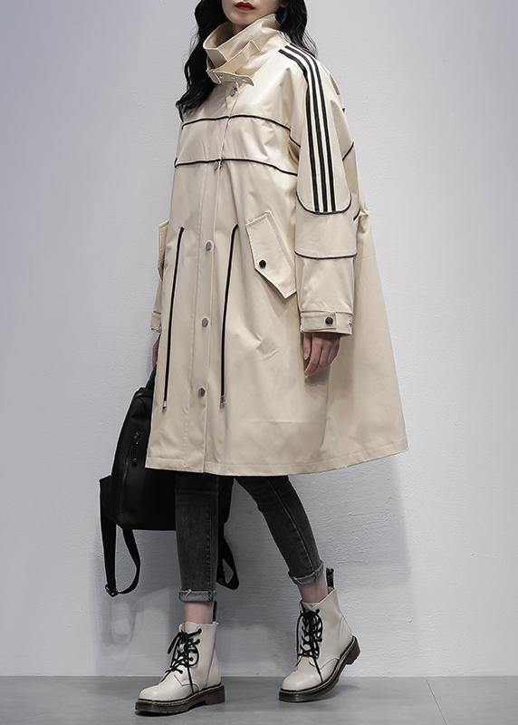 French stand collar zippered  outwear khaki silhouette coats