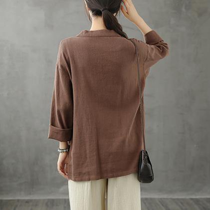 French v neck pockets blouses for women Work Outfits chocolate tops