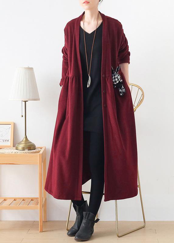 French v neck Cinched Plus Size clothes For Women burgundy box women coats