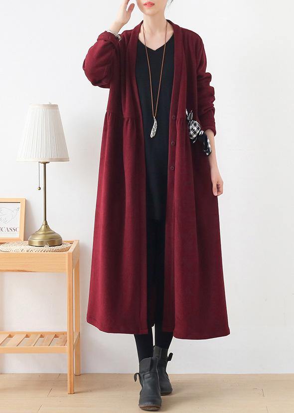 French v neck Cinched Plus Size clothes For Women burgundy box women coats