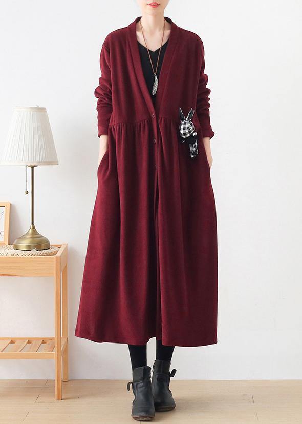 French v neck Cinched Plus Size clothes For Women burgundy box women coats