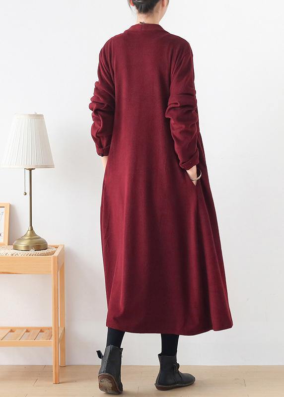 French v neck Cinched Plus Size clothes For Women burgundy box women coats