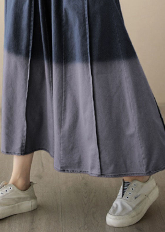 Gradient Black Wrinkled Pockets Patchwork Denim Skirts Summer