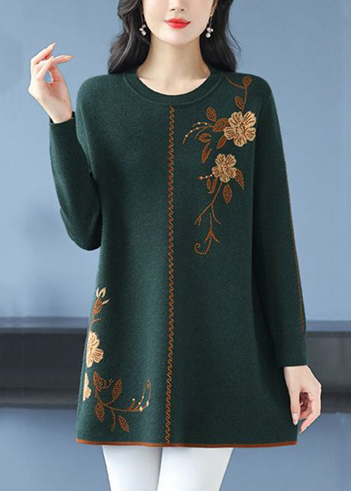 Green Zircon Cozy Wool Knit Sweaters O Neck Spring