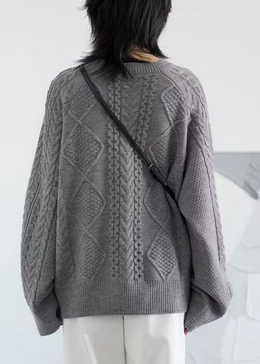 Grey Button Cozy Loose Knit Coat O Neck Spring