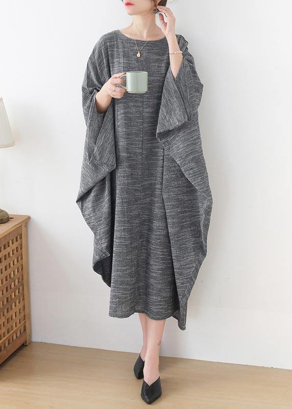 Grey O-Neck Bat Sleeve Large Spring Summer Cotton Dress