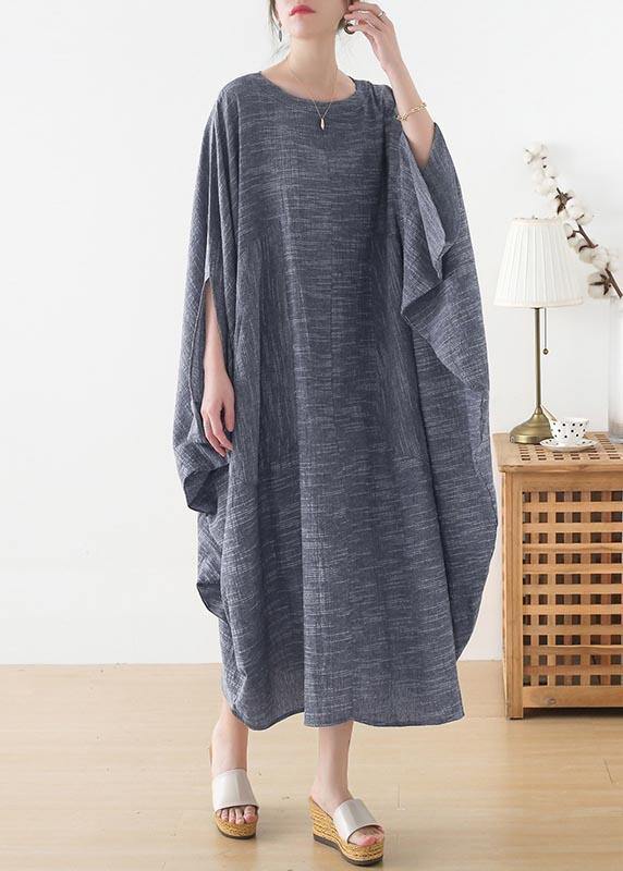 Grey O-Neck Bat Sleeve Large Spring Summer Cotton Dress