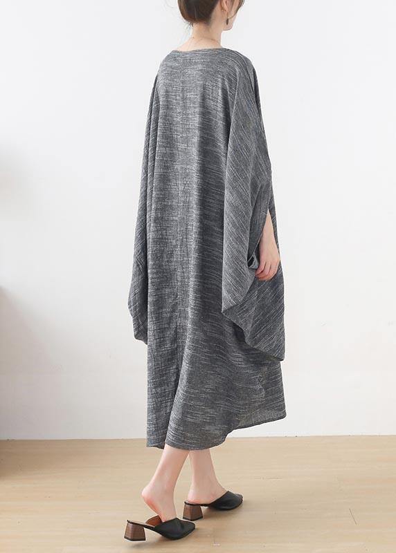 Grey O-Neck Bat Sleeve Large Spring Summer Cotton Dress