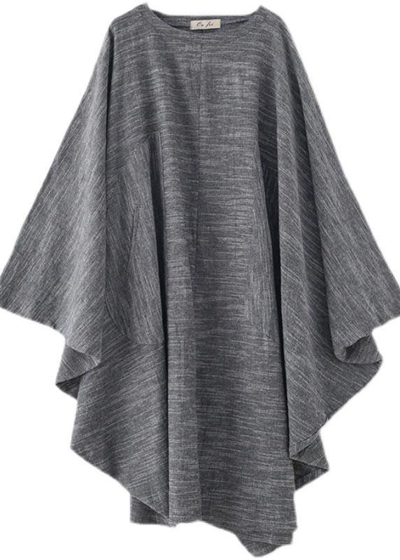 Grey O-Neck Bat Sleeve Large Spring Summer Cotton Dress