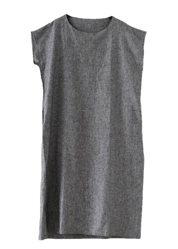 Grey O Neck Summer Cotton Hemp Dress