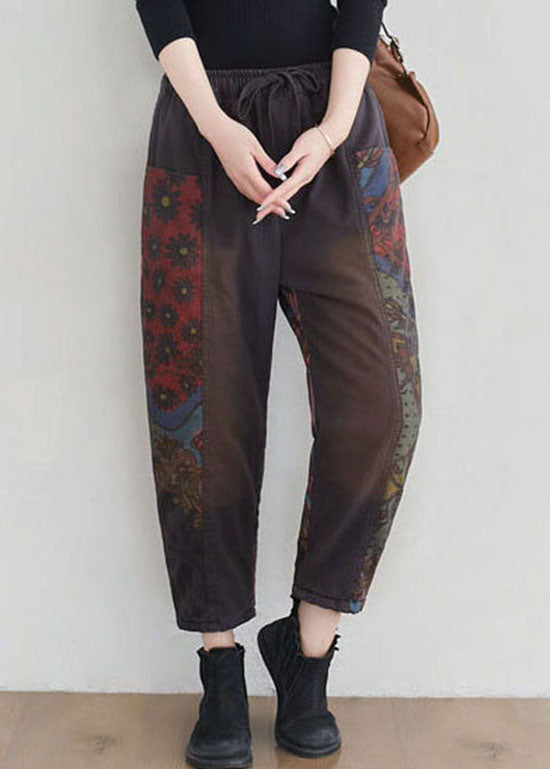 Grey beam Pants Patchwork drawstring Spring