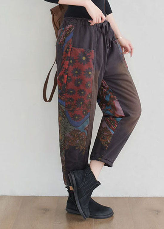 Grey beam Pants Patchwork drawstring Spring