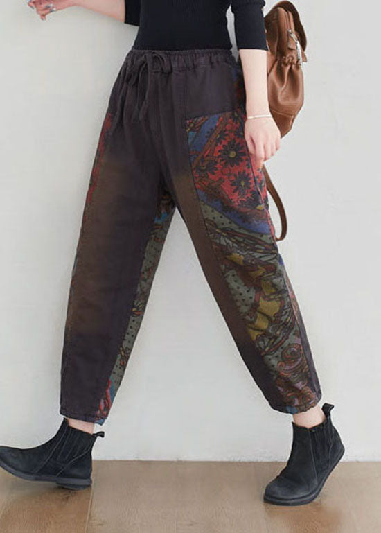 Grey beam Pants Patchwork drawstring Spring