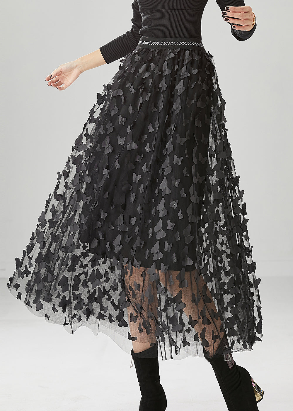 Handmade Black Butterfly Appliqued Tulle Skirts Fall