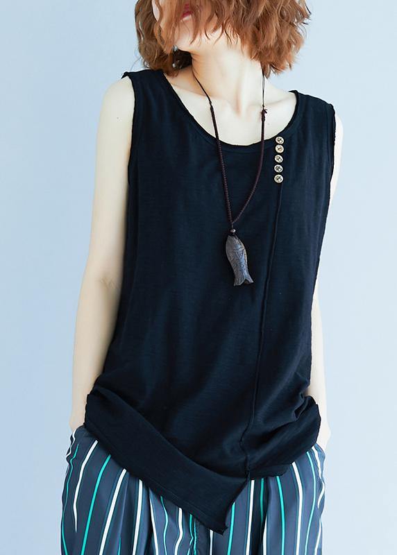 Handmade Black Sleeveless Cotton Summer Tops